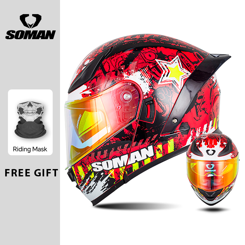 SOMAN casque modulaire rabat i - Dual Visor Motorcycle Racing Helmet avis et prix